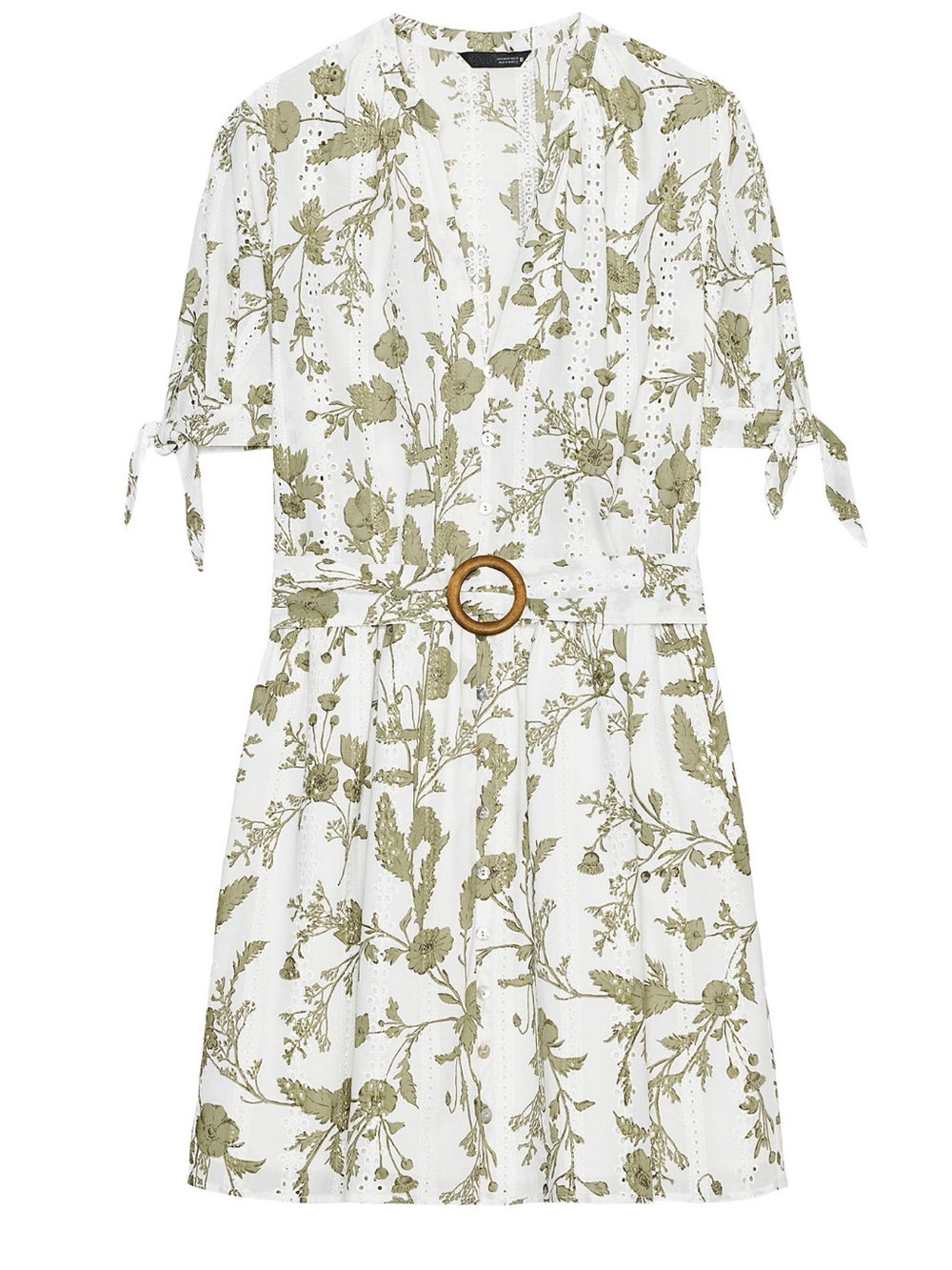 Zara White Mini Dress with Olive Green Floral Print